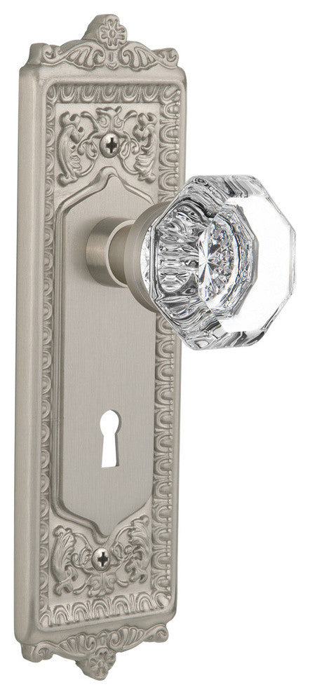 Egg and Dart Plate Passage Waldorf Knob, Satin Nickel