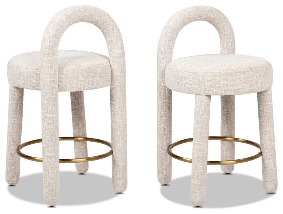 Penny 26.5" Round Arched Upholstered Counter Stool, Set of 2, Travertine Beige