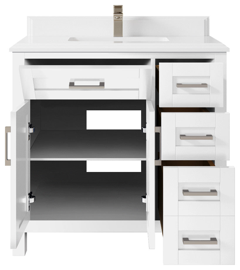 Cambridge 36 Center Sink Bath Vanity in White 1.5" White Quartz