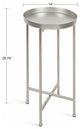 Celia Round Metal Foldable Tray Accent Table, Silver 14x14x25.75