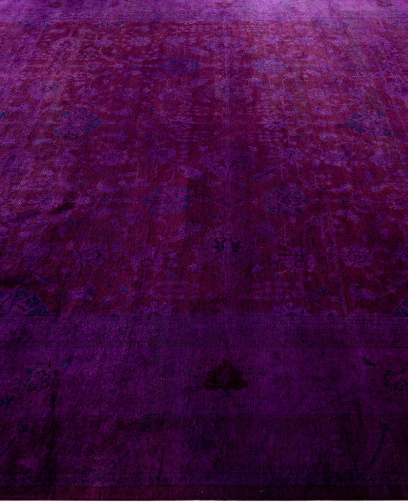 Overdyed One-of-a-Kind Hand-Knotted Area Rug Purple, 9' 1" x 12' 5"