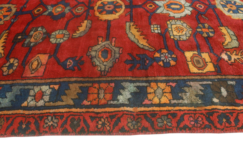 Fine Vintage Distressed Sahba Rust/Navy Runner, 4'2x11'4