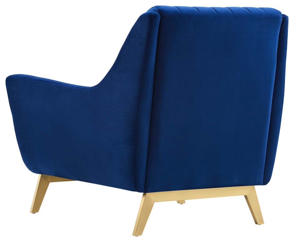 Tufted Armchair Accent Chair, Velvet, Blue Navy, Modern, Lounge Hospitality