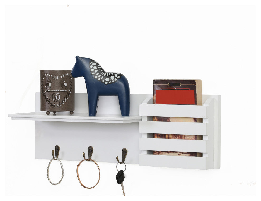 Danya B. Utility Shelf With Pocket and Hanging Hooks, White