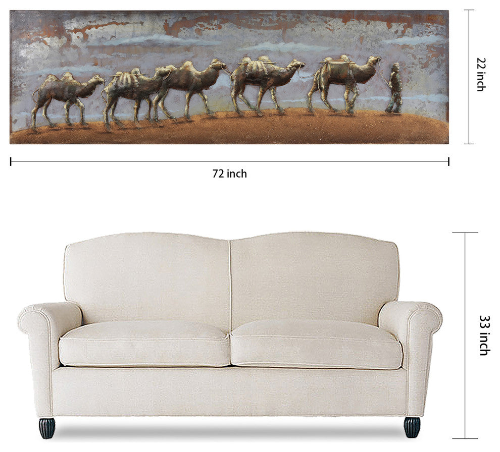 "Caravan" Camel Mixed Media Iron Hand Painted Dimensional Wall Art
