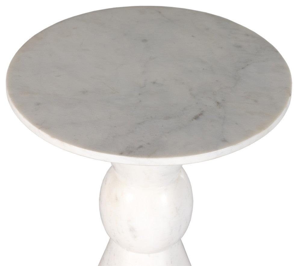 Fox End Table-Polished White Marble