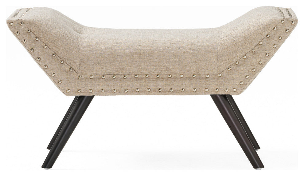 Hariata Contemporary Fabric Tufted Ottoman Bench, Beige