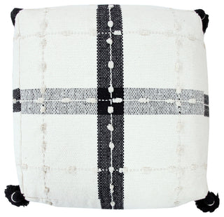 Black and Ivory Modern Textured Plaid Pouf Ottoman