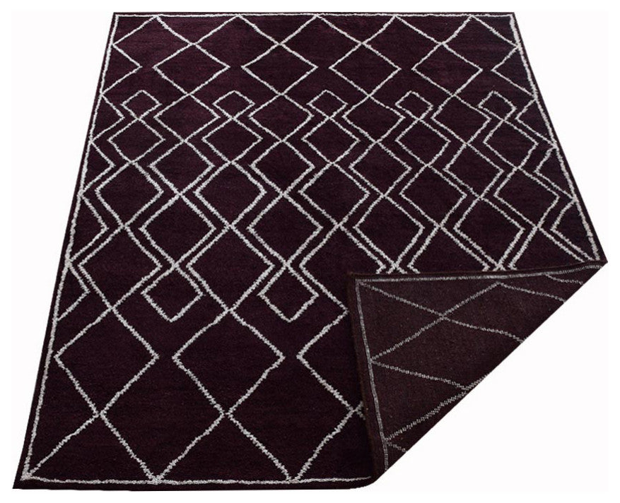 Hand Knotted Silk Area Rug Geometric Brown Beige
