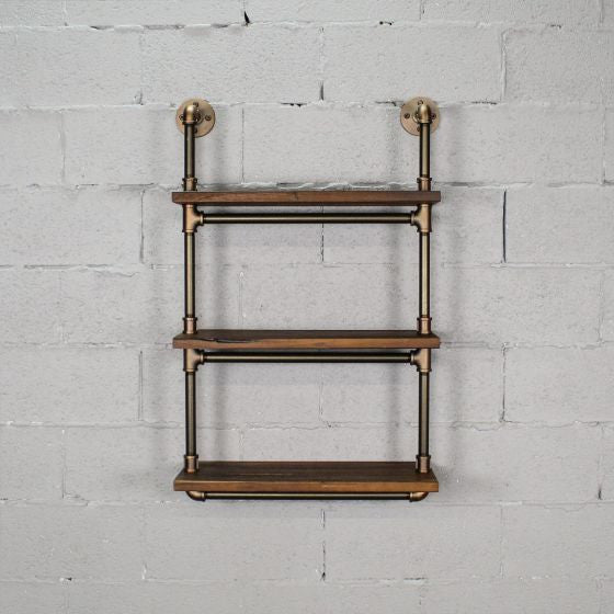Juneau 30" 3-Tier Wall Mounted Bookcase, Rustic Bronze/Light Brown Wood