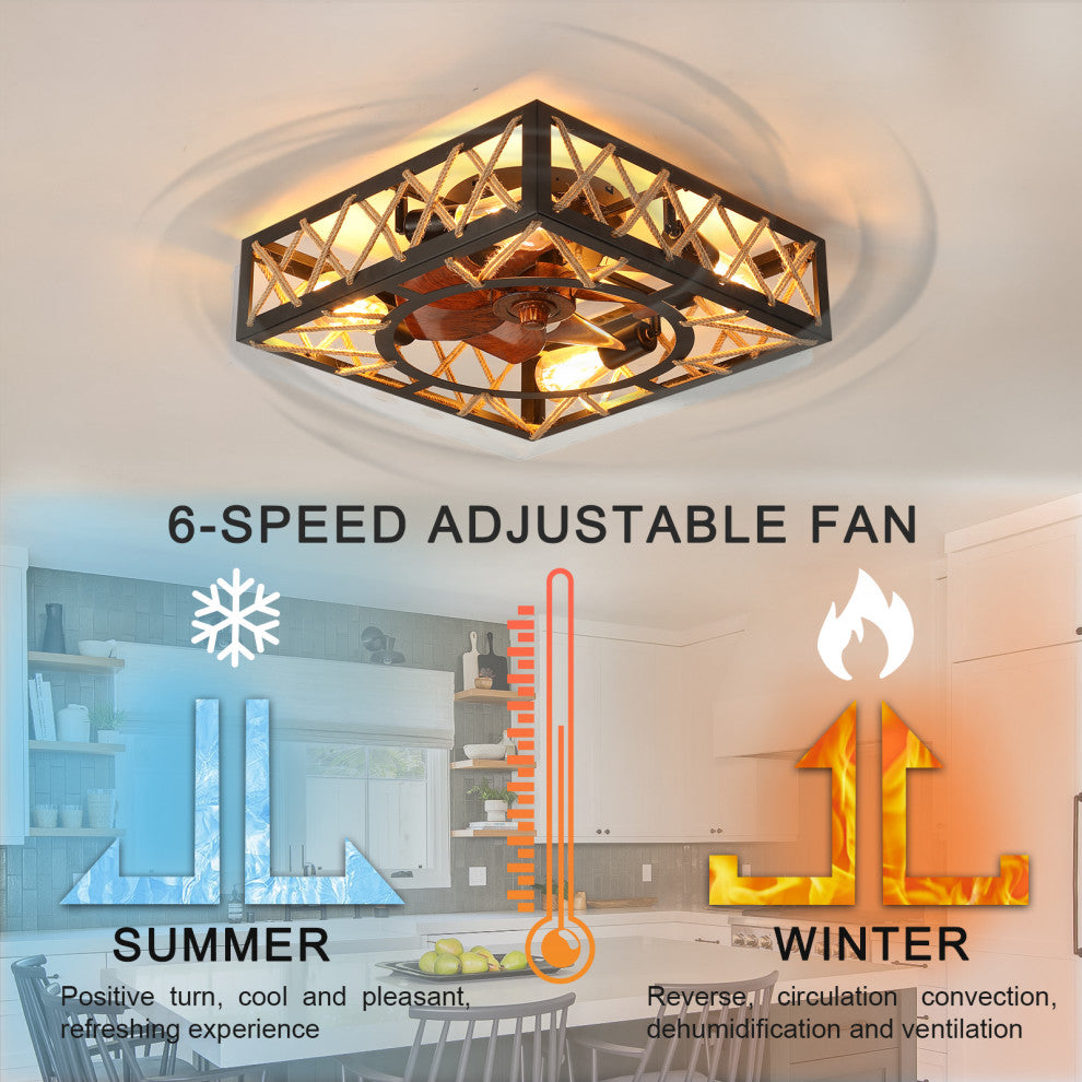 18 in. W x 6 in. H Iron Ceiling Fan in Black with LED Lights