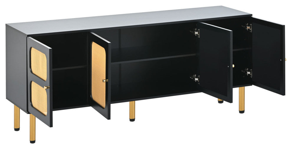 Gewnee  TV Stand with Rattan Door, Black