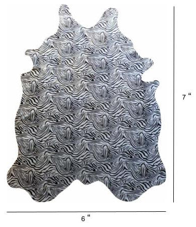 6 Ft Black And White Stenciled Baby Zebra Cowhide Rug