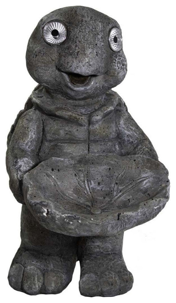 17" Happy Turtle Birdbath Birdfeeder Solar Outdoor Statue