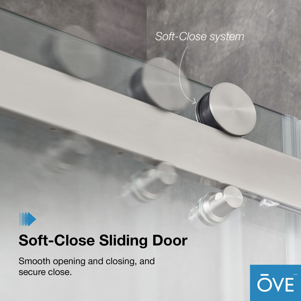 Bel Soft-Close Frameless Sliding Soft Close Shower Door, Satin Nickel, 48"
