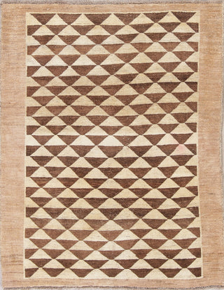 Consigned, Gabbeh Geometric Hand-Knotted Persian Oriental Rug, Brown, 4'9"X3'7"