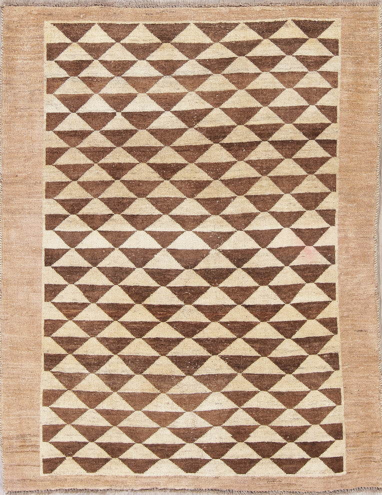 Consigned, Gabbeh Geometric Hand-Knotted Persian Oriental Rug, Brown, 4'9"X3'7"