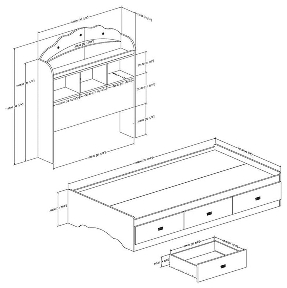 South Shore Tiara Wood Twin Bookcase Storage Bed in Pure White