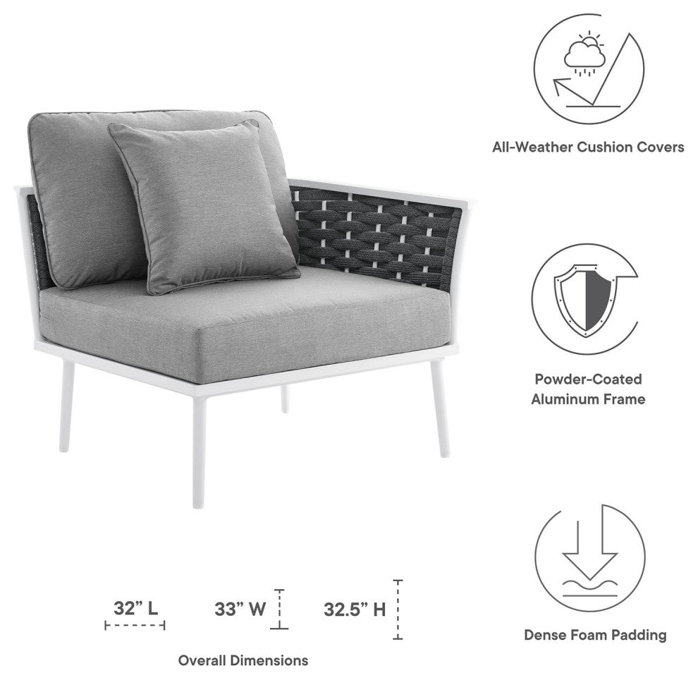 Lounge Chair, White Gray, Aluminum, Modern, Outdoor Patio Hospitality