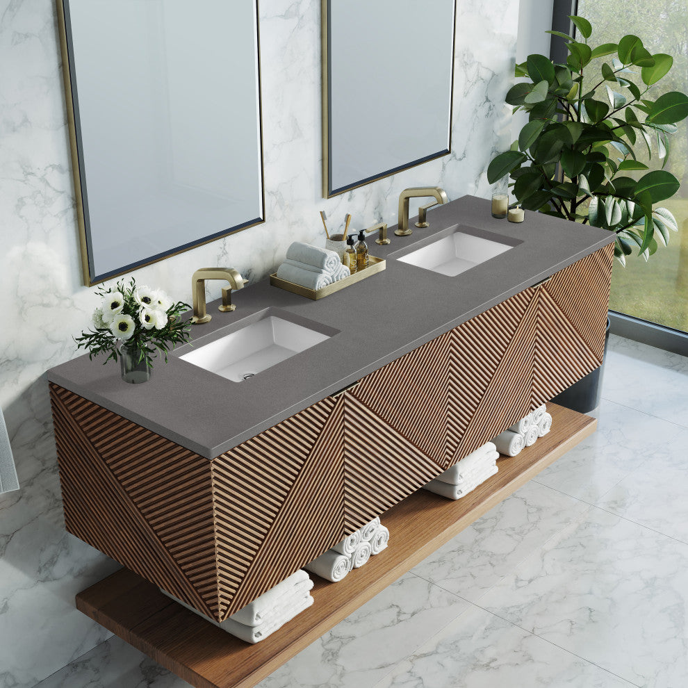 Marcello 72" Double Vanity, Chestnut, Grey Expo
