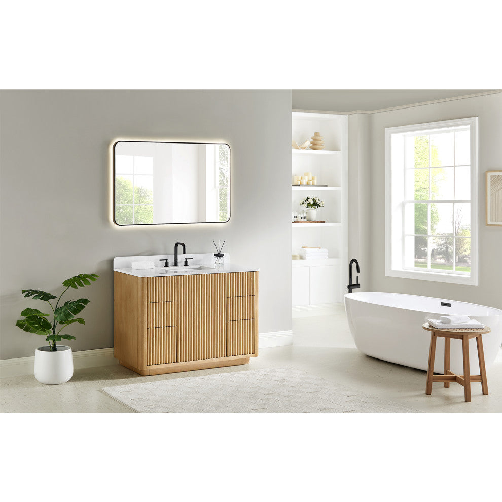 Clayton Bathroom Vanity, Washed Light Brown, 48", No Mirror