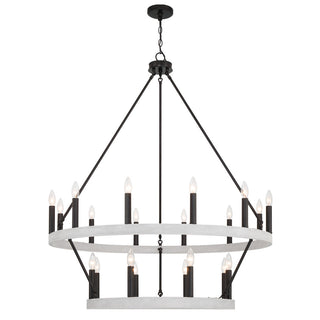 Vanity Art 20-Light Wagon Wheel Chandelier, Crackle White+classic Black