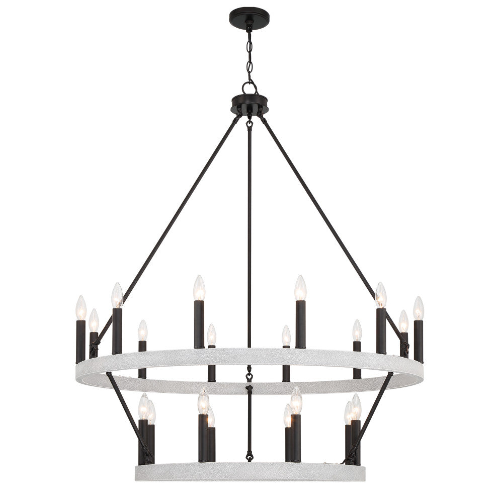 Vanity Art 20-Light Wagon Wheel Chandelier, Crackle White+classic Black
