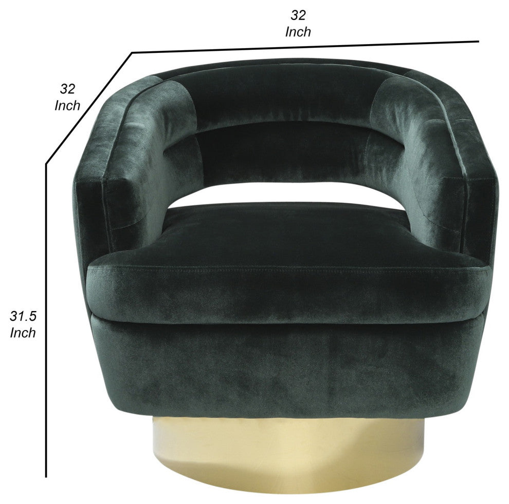 Benzara BM283568 32" Modern Swivel Accent Chair, Shelter Arms, Gold, Green