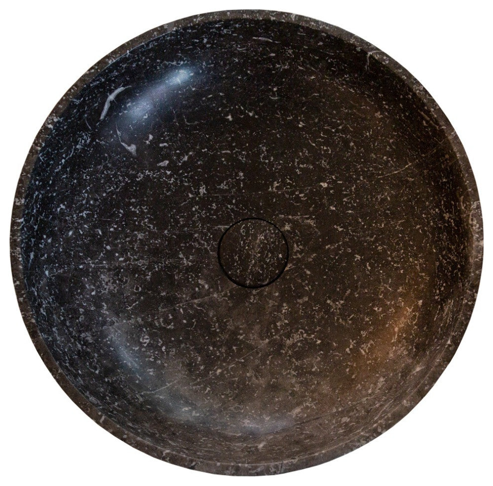 Natural Stone Black Marble Pedestal Round Sink Polished (D)20" (H)33.5