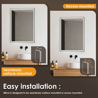 Fenice Surface-Mount/Reccessed LED Lighted Bathroom Medicine Cabinet, 24"