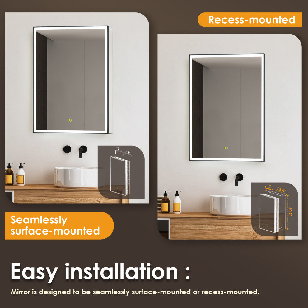 Fenice Surface-Mount/Reccessed LED Lighted Bathroom Medicine Cabinet, 24"