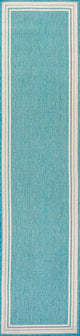 James Modern Border Stripe Indoor/Outdoor Area Rug, Aqua/Beige, 2x8