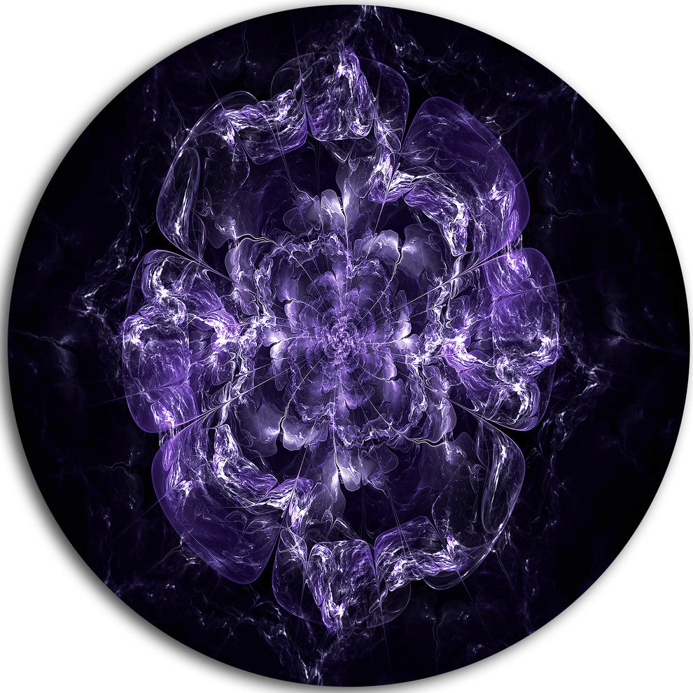 Fractal Purple Flower Explosion, Floral Abstract Round Wall Art, 38"
