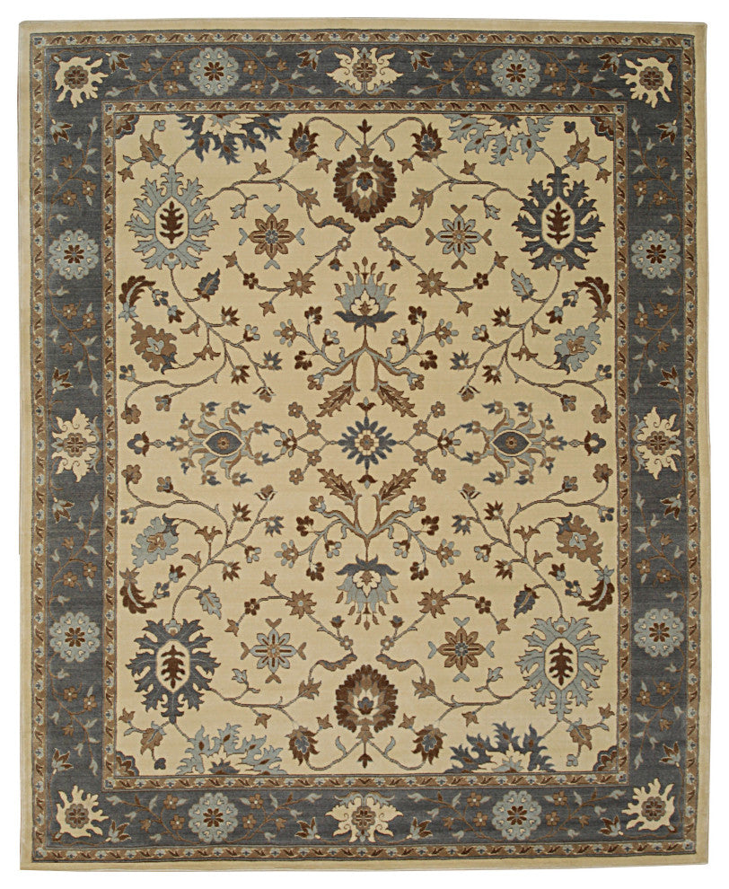 Hand Crafted Wool Ivory Traditional Oriental Oushak Rug, 7'10x9'10