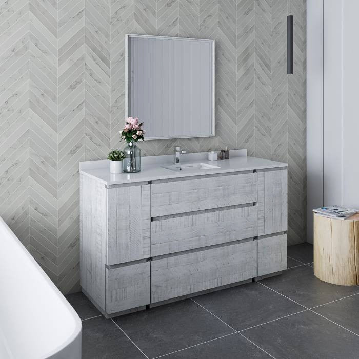 Fresca Formosa Modern 60" Rustic White Freestanding Single Sink Vanity Set