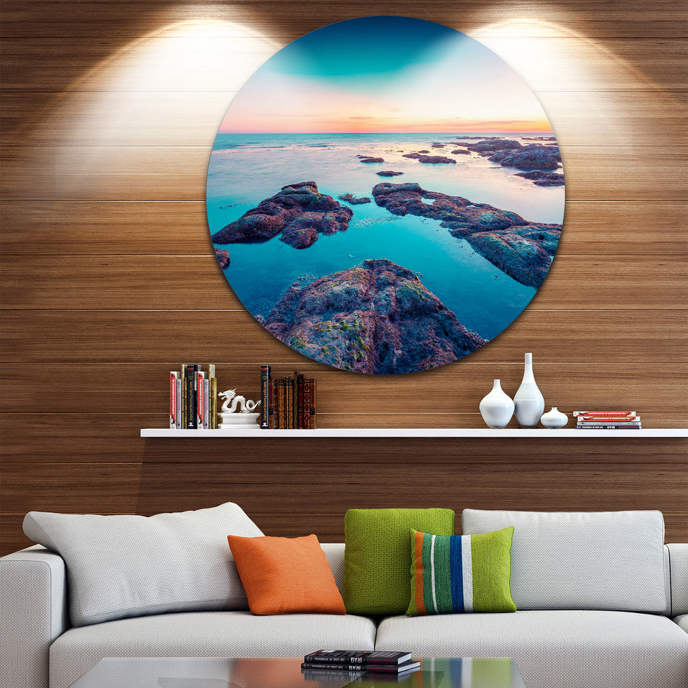 Blue Sicily Island, Seascape Photography Round Wall Art, 11"
