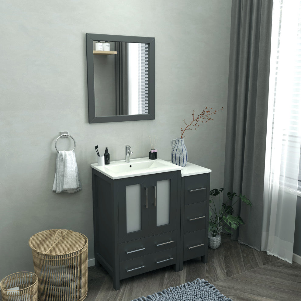 Vanity Art Vanity Set With Ceramic Top, 36", Espresso, Standard Mirror