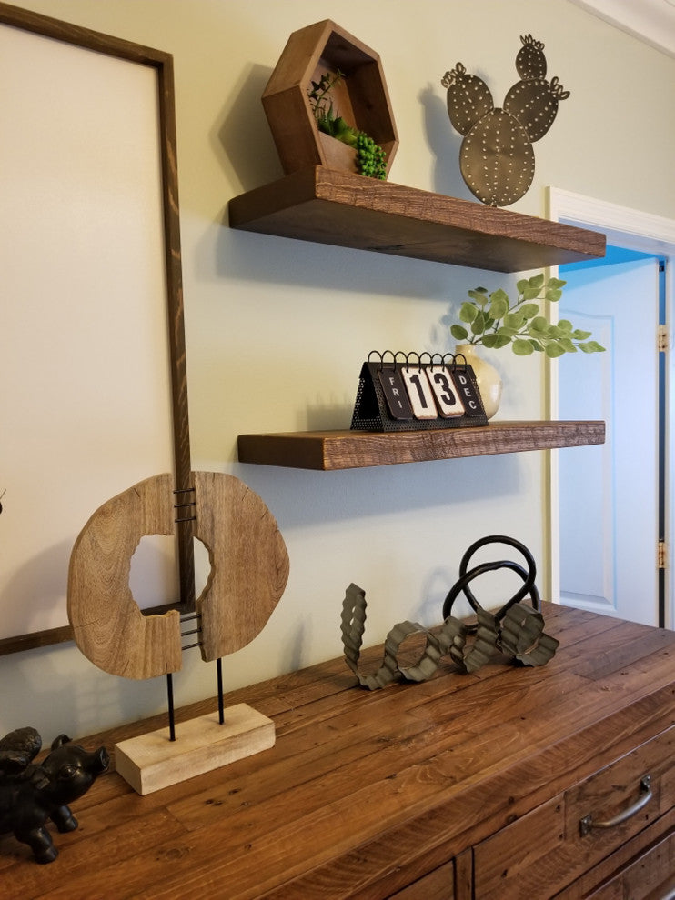 Rustic, Floating Shelf, 2" Thick x 8" Deep, with Mounting, Medium Brown, 48"