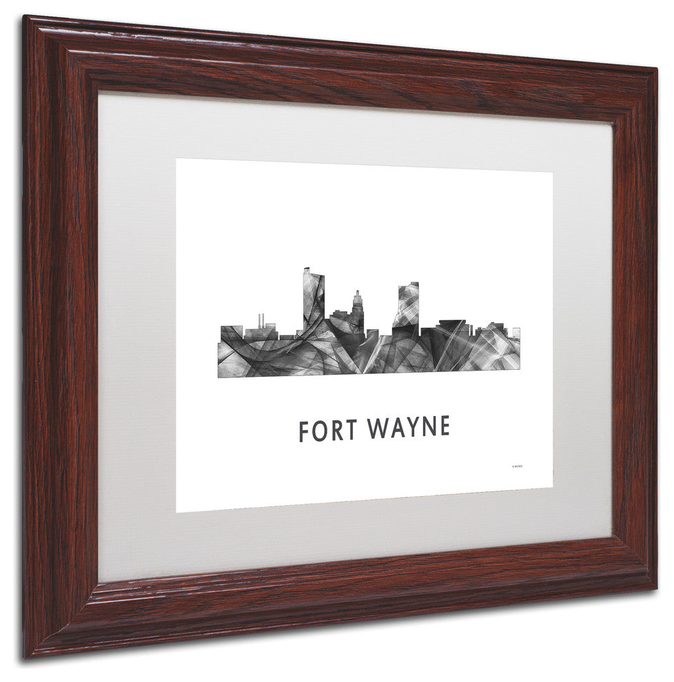 ''Fort Wayne Indiana Skyline'' Framed Art, Wood Frame, White Matte, 14x11