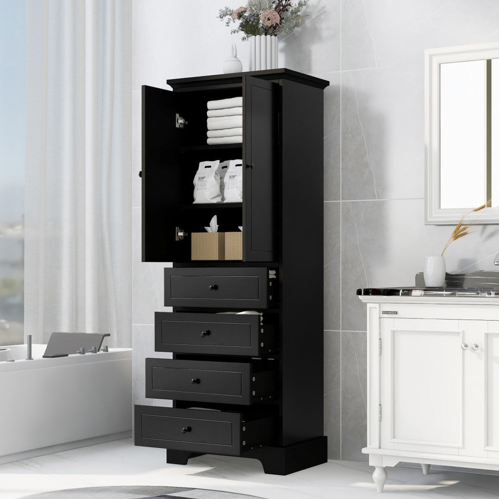 Gewnee Storage Cabinet with 2 Doors and 4 Drawers for Bathroom