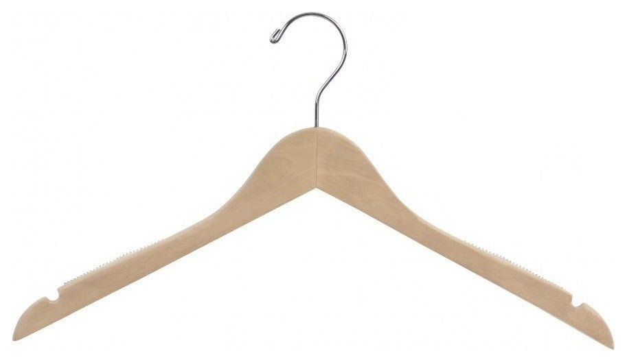 Petite Top Hanger With Natural Finish and Inset Rubber Strips, Box of 25
