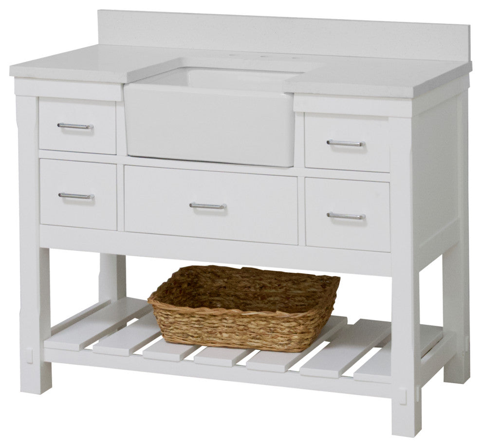 Charlotte 48" Bathroom Vanity, White, Quartz