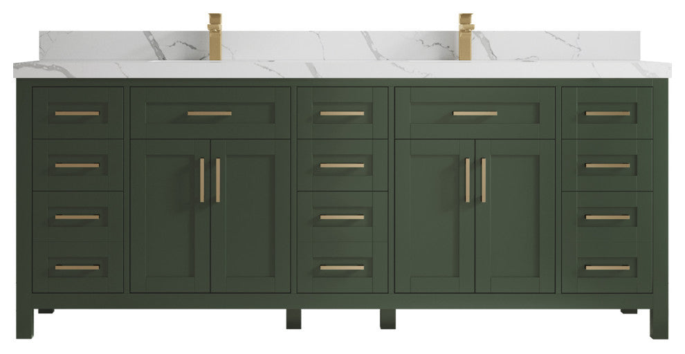 Cambridge 84 Double Sink Bath Vanity in Pewter Green 2" Calacatta Laza
