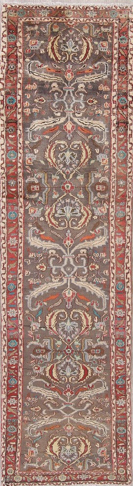 Consigned, Sultanabad Persian Hand Made Oriental Runner Rug, Brown, 9'1"X2'5"