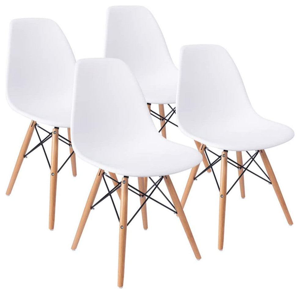 Mid Century Modern Dining Chair for Kitchen, Dining, Living Room Set of 4, White