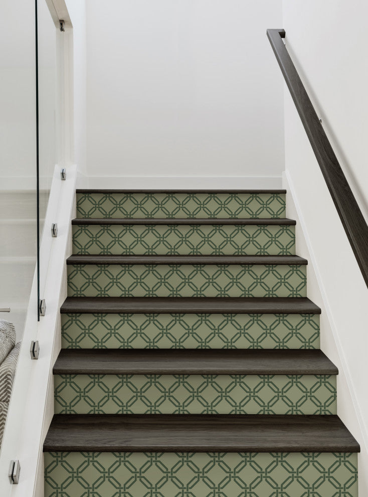 Octagon Links Peel and Stick Stair Riser Strips, Green, 48"w X 7"h, 6 Pack