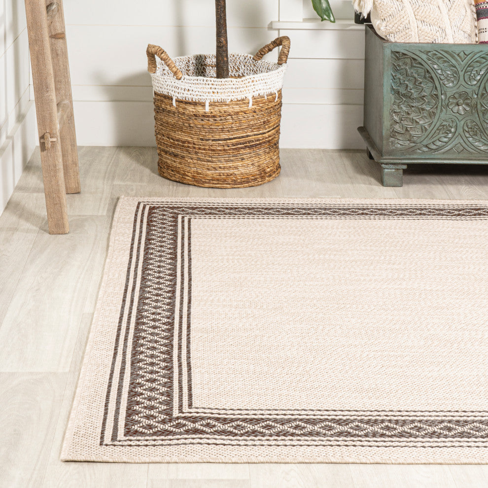 Lucia Classic Diamond Border Indoor/Outdoor Area Rug, Cream/Black, 5x8