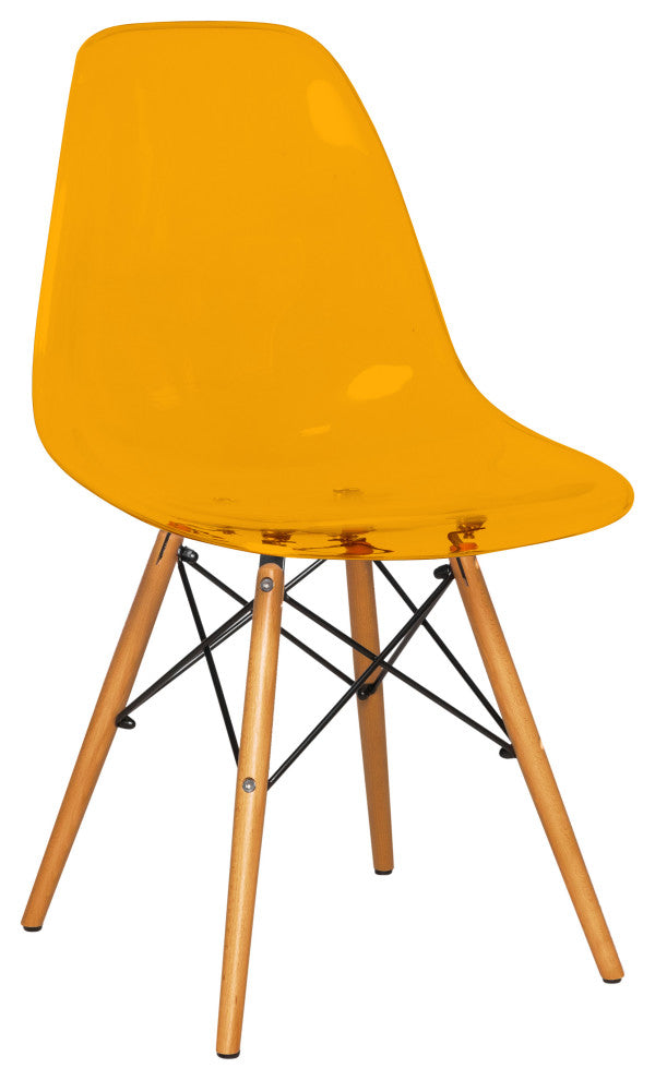 Dover Molded Dinin Side Chair, Wood Dowel Eiffel Base, Transparent Orange