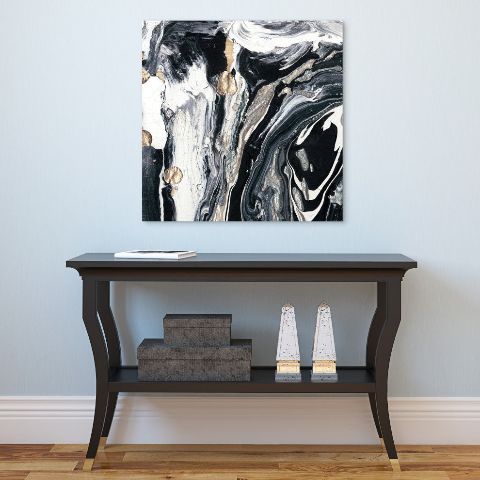Black White Abstract Wall Art Printed on Frameless Free Floating Tempered Glass