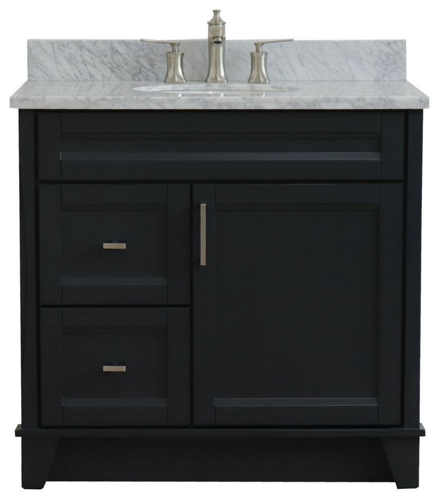37" Single Sink Vanity, Dark Gray Finish With White Carrara Marble